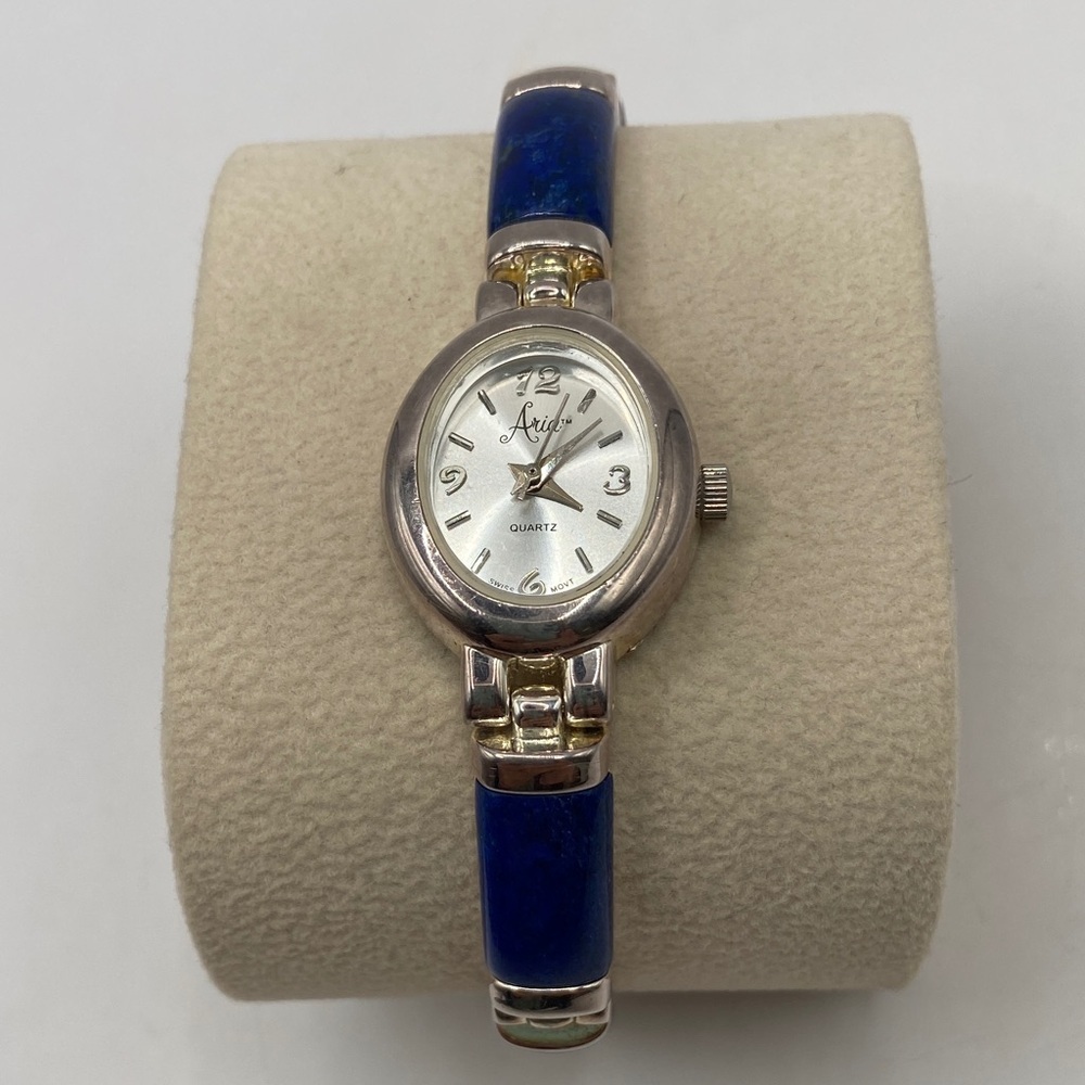 Vintage Aria Sterling Silver Lapis Lazuli Gemstone Bracelet Watch Retro Classic